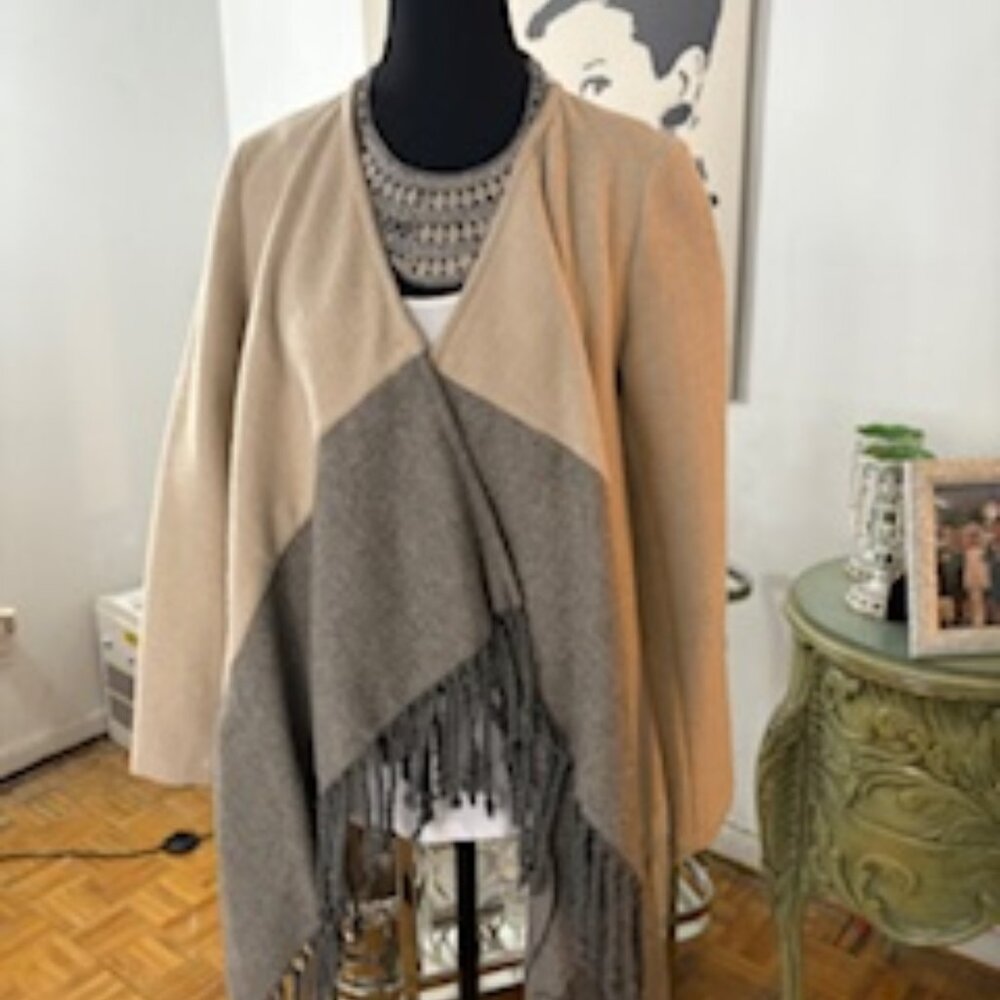 BB Dakota draped fringe coat.